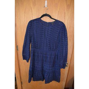 J. Crew navy blue eyelet lace, long sleeved dress.
